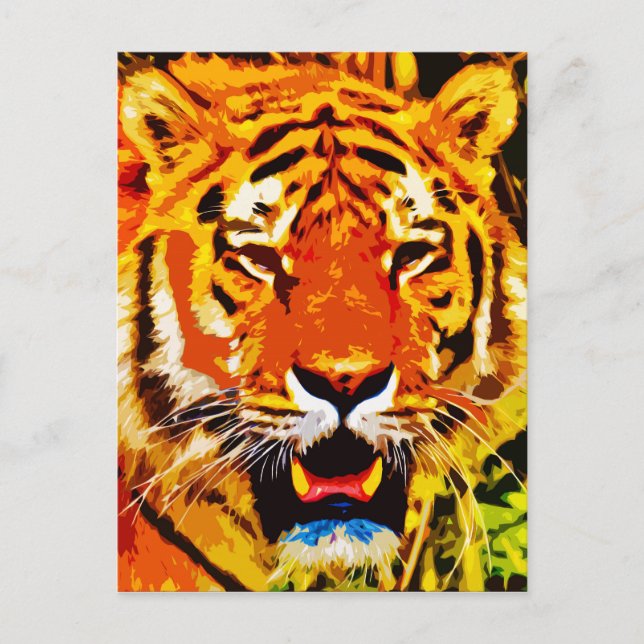 Cartão Postal Fierce Bright Orange Siberian Tiger (Frente)