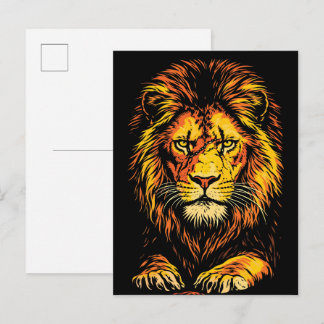 Cartão Postal Fierce Golden Mane Predator Stare Illustration