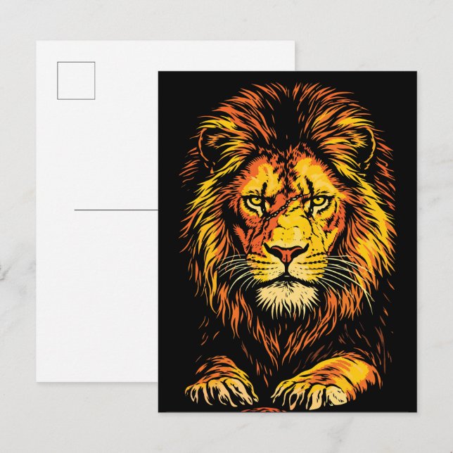 Cartão Postal Fierce Golden Mane Predator Stare Illustration (Frente/Verso)