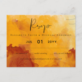 Cartão Postal Fiery Orange Watercolor Abstrato Sunset Wedset