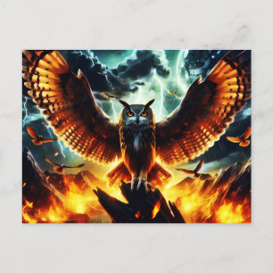 Cartão Postal Fiery Owl Moonrise