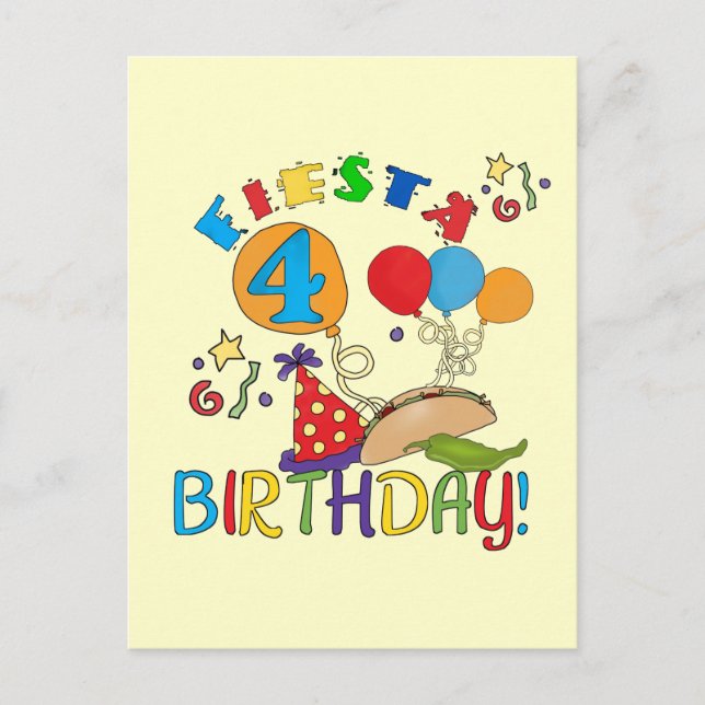 Cartão Postal Fiesta 4º aniversário T-shirts e presentes (Frente)