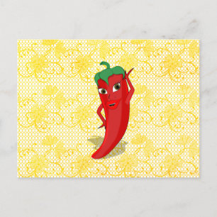 Cartão Postal Fiesta Chá de panela Com Red Hot Pepper Diva