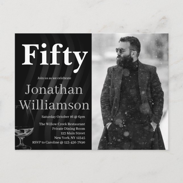 Cartão Postal Fifty Modern 50th Birthday Party Photo For Him (Frente)