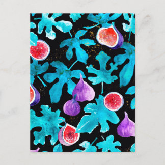 Cartão Postal Figos em Aquarela Moderna sobre Fundo Preto