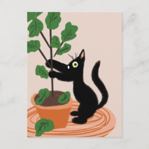 Cartão Postal Figueira de Gato Divertido Plantas em Vasos Desenh