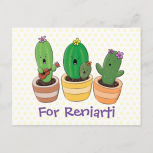 Cartão Postal Figura de desenho animado cacto trio
