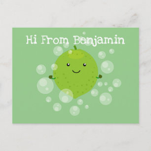 Cartão Postal Figura de desenho animado das bolhas de limão verd