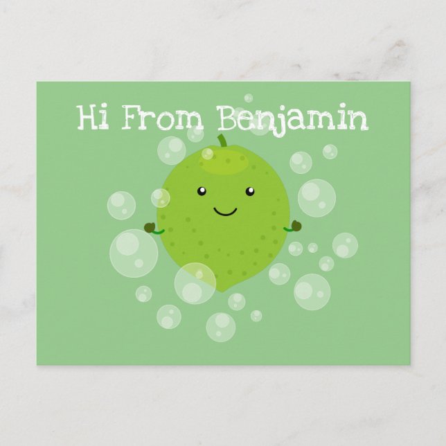 Cartão Postal Figura de desenho animado das bolhas de limão verd (Frente)