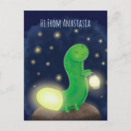 Cartão Postal Figura de desenho animado do verme verde-claro