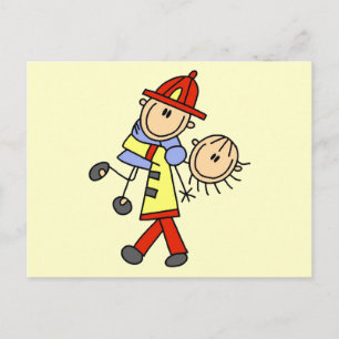 Cartão Postal Figura de Palito Bombeiro Salvando Vidas
