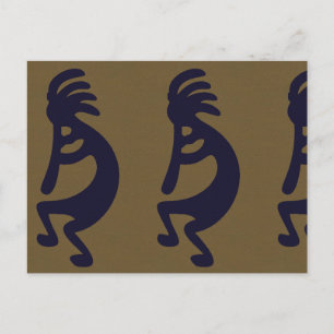Cartão Postal Figura do Kokopelli Tocando Flauta - Preto no Verd