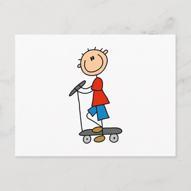 Cartão Postal Figura menino da vara no patinete (Frente)