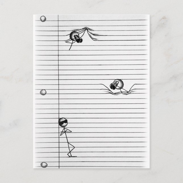 Cartão Postal Figura Stick Desenho de espiões e espiões nas linh (Frente)