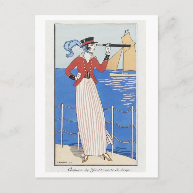 Cartão Postal Figurino de Arte Fina de Yacht nº 164, de Barbier (Frente)