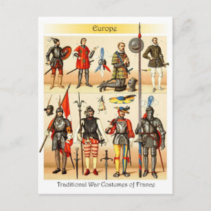 Cartão Postal Figurinos tradicionais da Guerra da Idade Média da