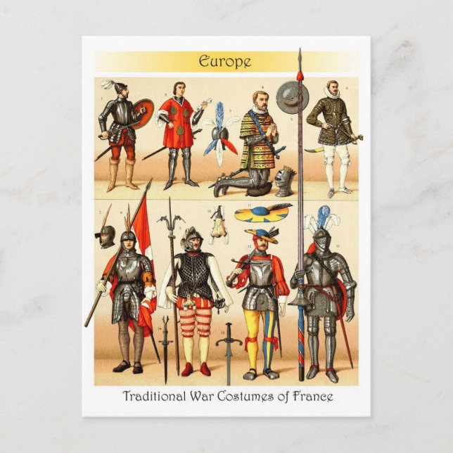 Cartão Postal Figurinos tradicionais da Guerra da Idade Média da (Frente)