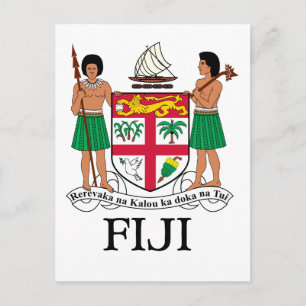 Cartão Postal FIJI - emblema / bandeira / casaco de armas / sím