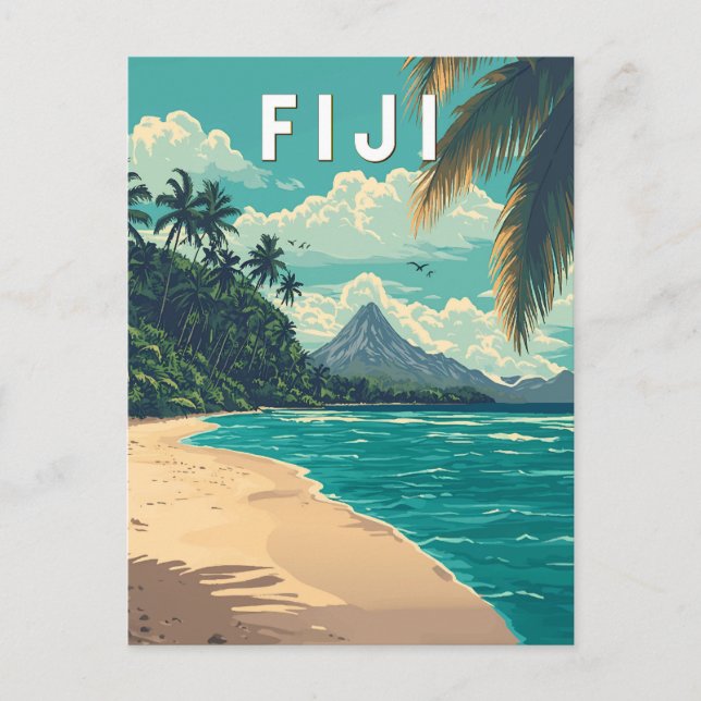 Cartão Postal Fiji Illustration Viagem Art Vintage (Frente)