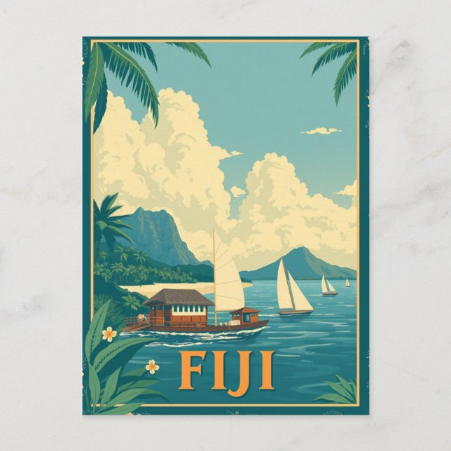 Cartão Postal Fiji Tropical Island Beach Retro (Frente)