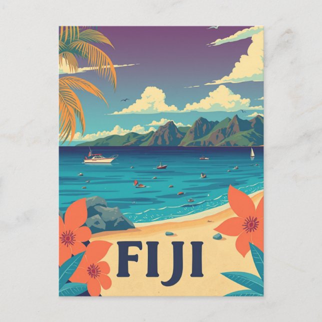 Cartão Postal Fiji Tropical Island Beach Vintage (Frente)