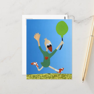 Cartão Postal Fijne verjaardag eend hardlopen met ballon grappig
