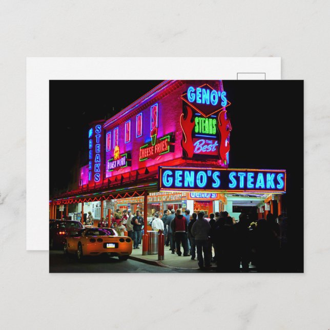 Cartão Postal Filadélfia, Geno's Steaks, (Frente/Verso)
