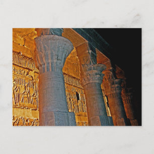 Cartão Postal Filae Temple Hieroglifos e Colunas à Noite