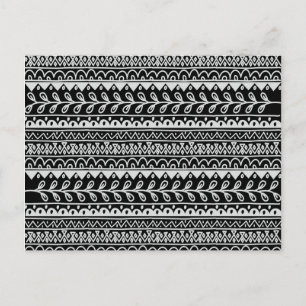 Cartão Postal Fileiras de padrões rabiscados em preto e branco