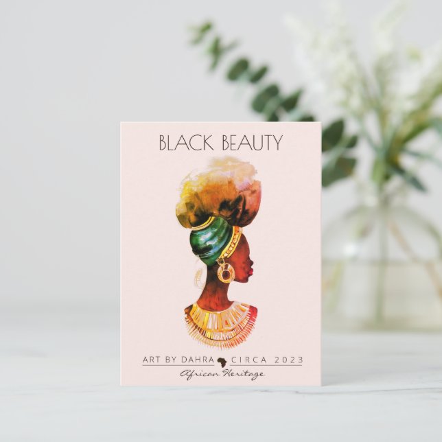 CARTÃO POSTAL FILHA AFRICANA DOURADA NECKLACE BELA MULHER NEGRA (Em pé/Frente)