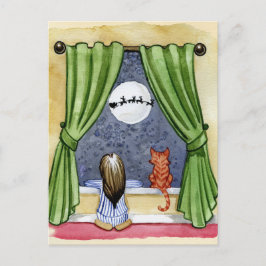 Cartão Postal Filha e Gatinho de Véspera de Natal Bonito