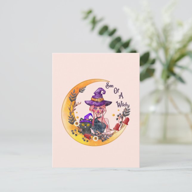 Cartão Postal Filho de uma bruxa - Design da lua crescente (Em pé/Frente)