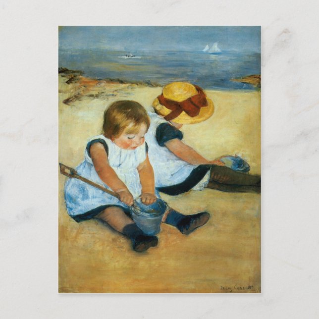 Cartão Postal Filhos de Mary Cassatt na praia (1884) (Frente)