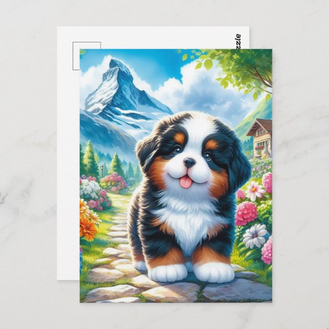 Cartão Postal Filhote Adorável de Cão de Montanha de Berna (Frente/Verso)