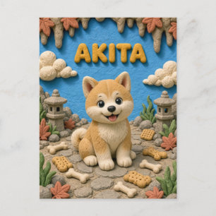 Cartão Postal Filhote de Akita Fofo, Cachorro Bebê