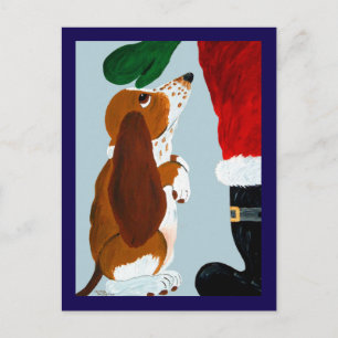 Cartão Postal Filhote de Basset recebendo um animal de estimação
