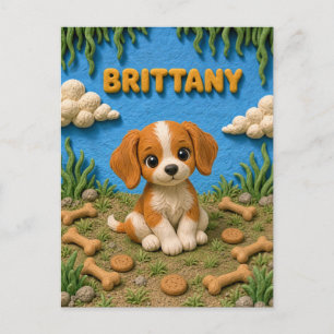 Cartão Postal Filhote de Brittany Spaniel Fofo, Cachorrinho
