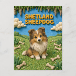 Cartão Postal Filhote de cão de pastor de Shetland fofo, cachorr