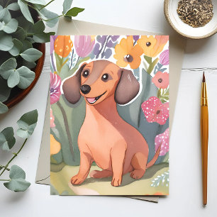 Cartão Postal Filhote de Dachshund Cachorro Pet Aquarela
