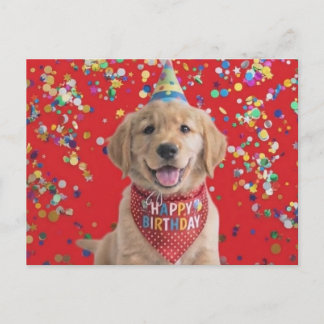 Cartão Postal Filhote de golden retriever desejando feliz aniver