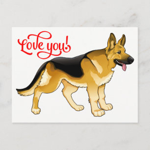Cartão Postal Filhote de Pastor Alemão Cachorro Amor, Pensando e