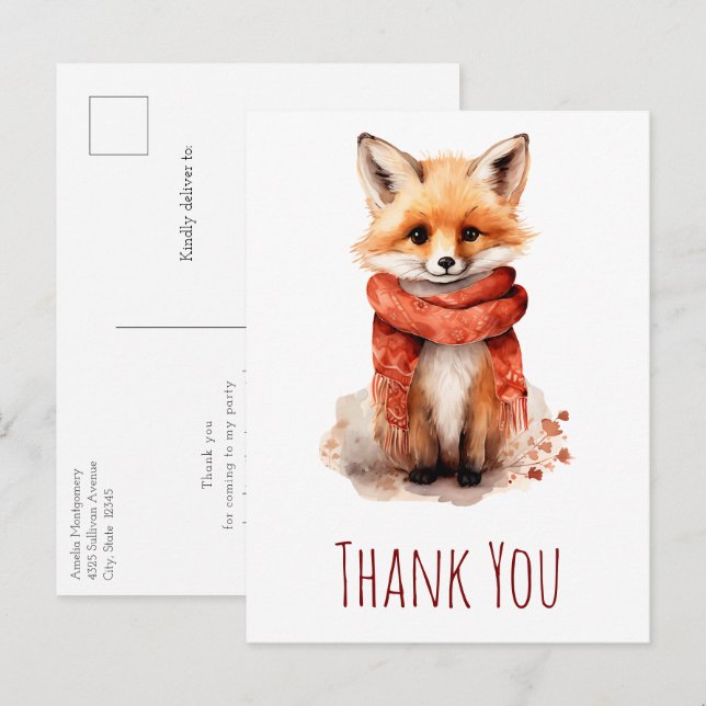 Cartão Postal Filhote de Raposa Fofa com um Cachecol Vermelho Ob (Frente/Verso)