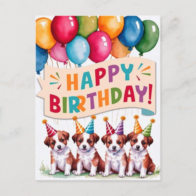Cartão Postal Filhotes Feliz Aniversário (Frente)