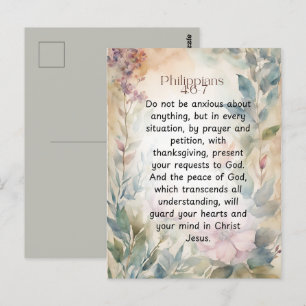 Cartão Postal Filipenses 4:6-7 Versículo da Bíblia Cristã Aquare