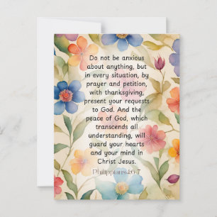 Cartão Postal Filipenses 4:6-7 Versículo da Bíblia Cristã Aquare