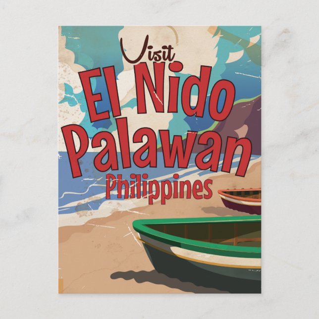 Cartão Postal Filipinas, El Nido, Poster de viagens Palawan. (Frente)