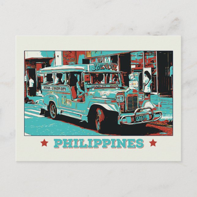 Cartão Postal Filipinas, jeepney icônico em Manila (Frente)