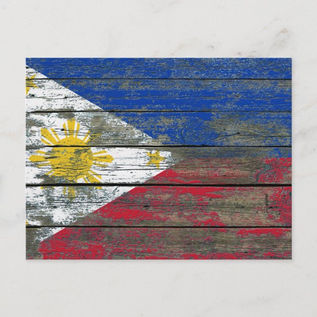 Cartão Postal Filipino Flag no Efeito de Conselhos de Madeira em (Frente)