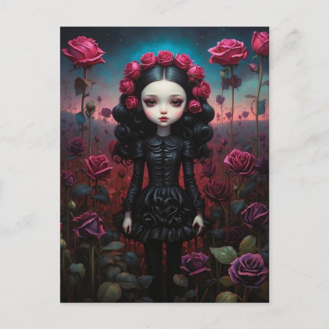 Cartão Postal Fille dans un champs de roses (Frente)