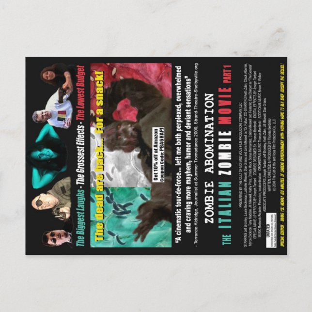 Cartão Postal Filme Zombie Italiano - Cartão-postal Poster (Frente)